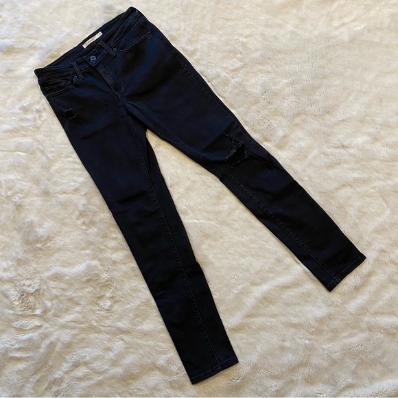 (27) Levi’s 711 Skinny Mid-Rise Jeans Black Distressed Midrise Slim Fit - Picture 3 of 12